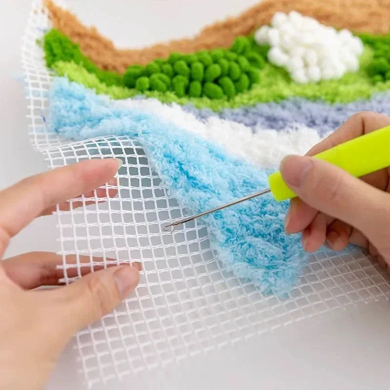 Latch Hook Coaster Kits for Beginners Moss Simple Embroidery Yarn Rugs Hooking