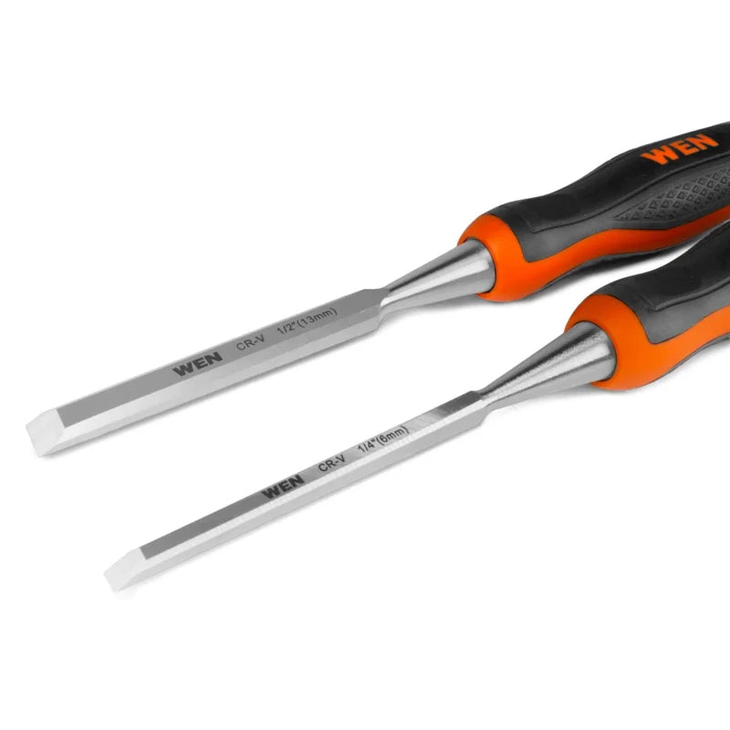 WEN Short Blade Wood Chisel Set with Heat-Treated Carbon Steel Blades, 4 Piece (CH4010)-W