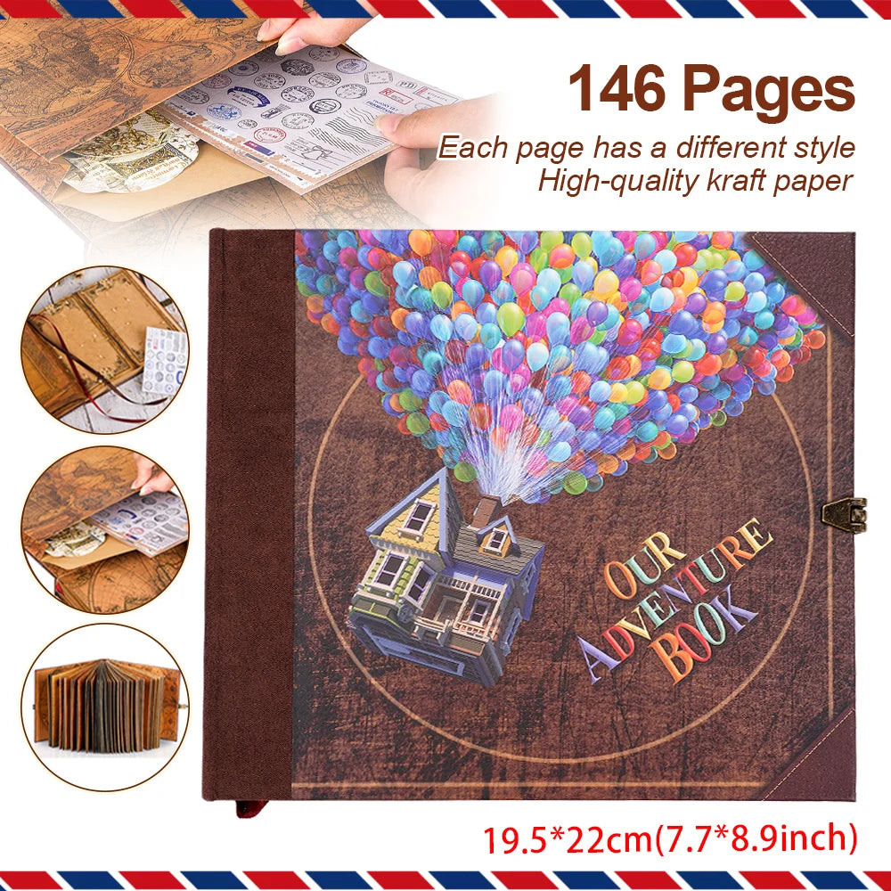 22*19.5cm 146 Page Retro Kraft Album DIY Handmade Scrapbook Balloon/text style