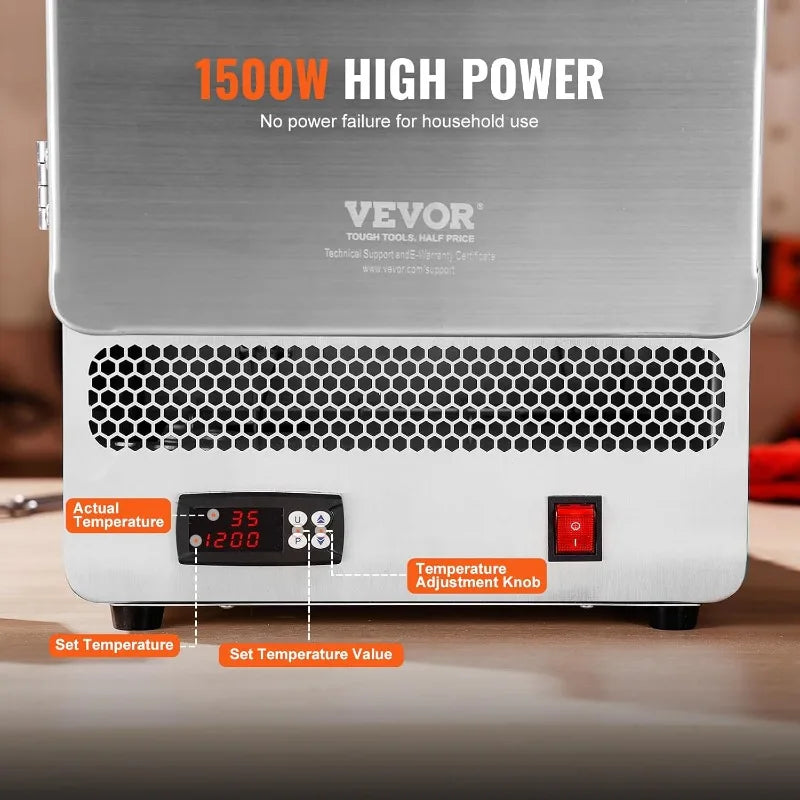 VEVOR Electric Kiln, 1500W Melting Furnace Max Temperature 2192℉/1200℃, Stainless Steel, for Wax Casting, Clay