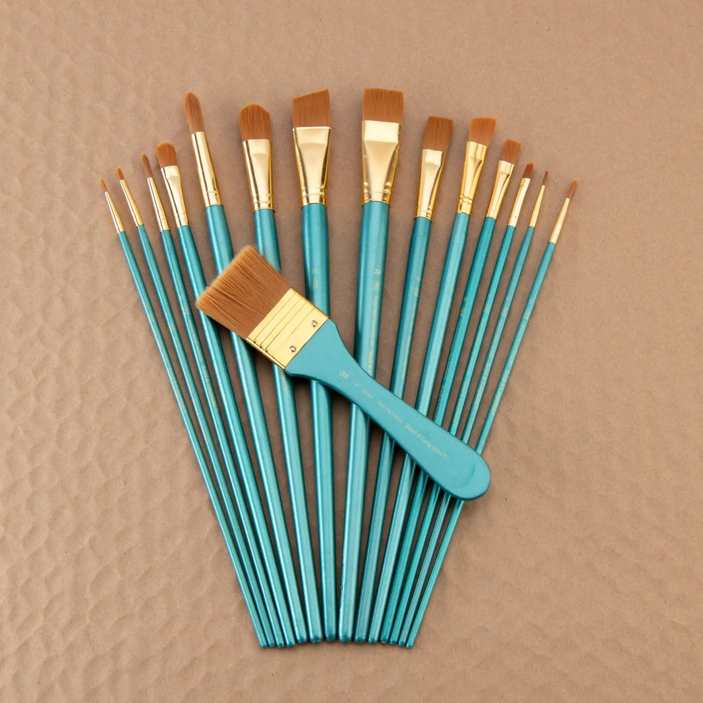 Royal & Langnickel - 15pc Long Handle, Brown Taklon All Media Paint Brush Set