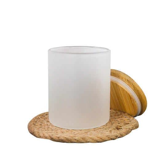 50pcs 10oz Sublimation Frosted Blank Straight Glass Candle Jar With Wooden Lid