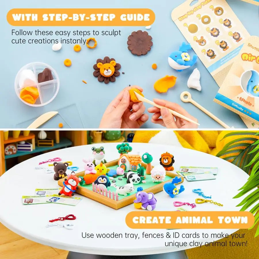 Air Dry Clay for Kids Zoo Town, 55 PCS Modeling Clay Kit with Sculpting Tools and Tutorials, Safe amp NonSticky
