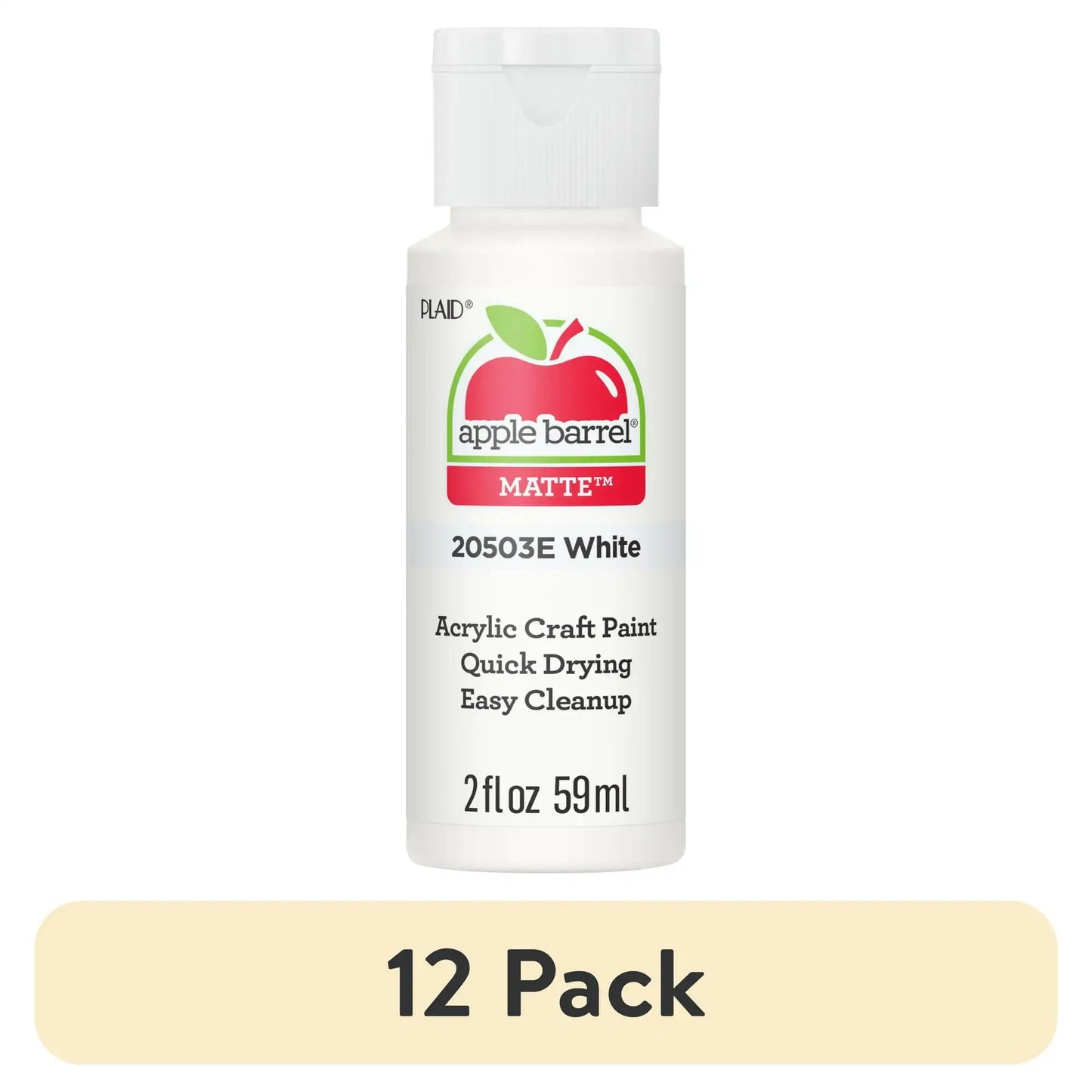 (12 pack) Apple Barrel 20503EX Acrylic Craft Paint, Matte Finish, White, 2 fl oz