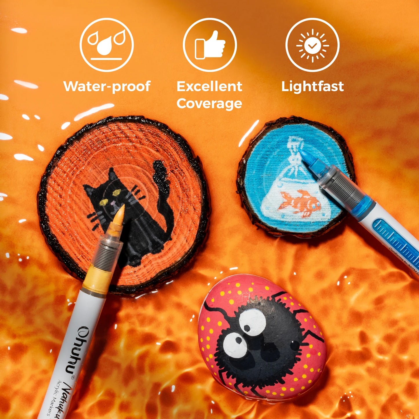Ohuhu Direct-ink Acrylic Markers 24 Colors Acrylic Paint Markers Direct Liquid Flexible Brush Tip High Opacity