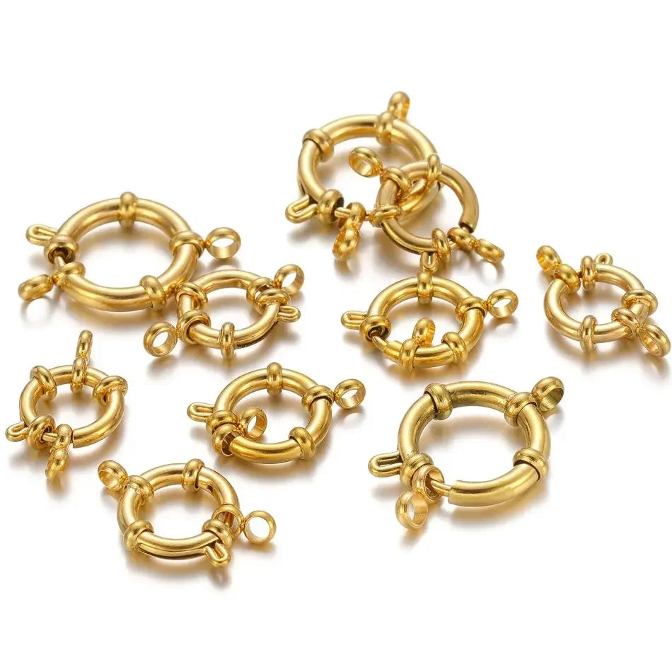 4pcs Stainless Steel Gold Round Spring Clasps Hooks for Bracelet Clavicle Necklace Clasp Connectors