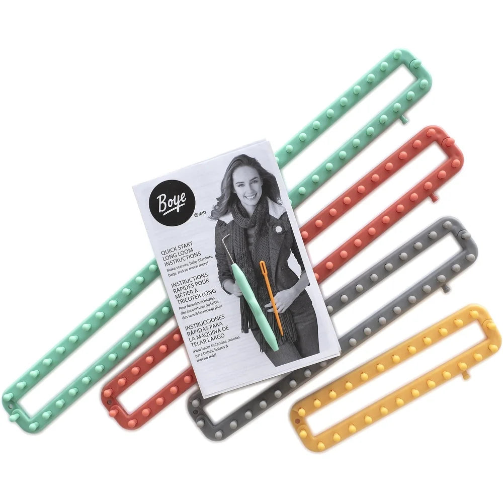 Boye Long Loom Set 6 Pieces Rectangular Plastic Looms Hook Yarn Needle Crafting Easy Instructions