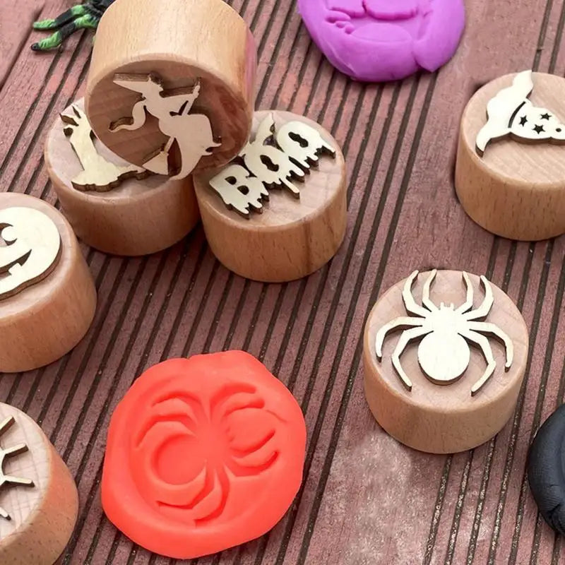 Halloween Clay Stamp Kit 9pcs Wooden Handmade Stamp Set