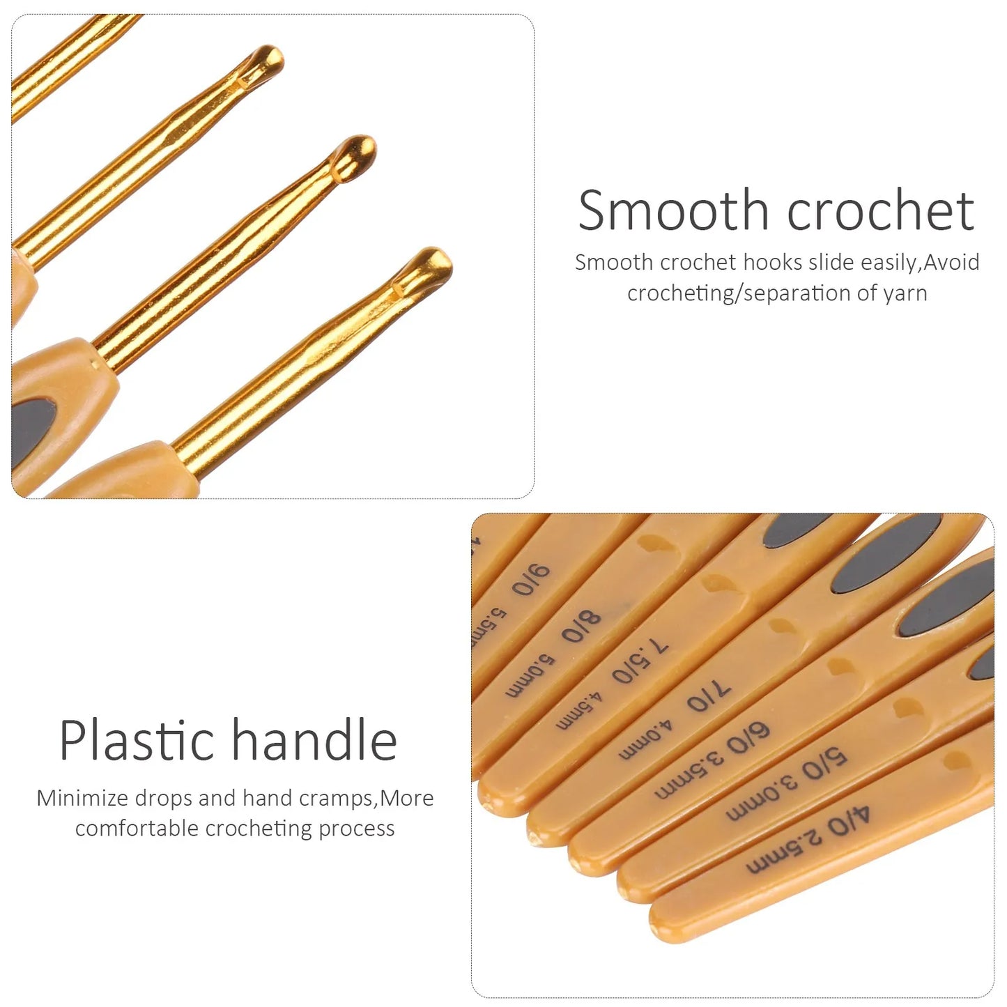 8pcs Crochet Hook Knitting Tools Aluminum Ergonomic Sweater Needles Brown Plastic Handle