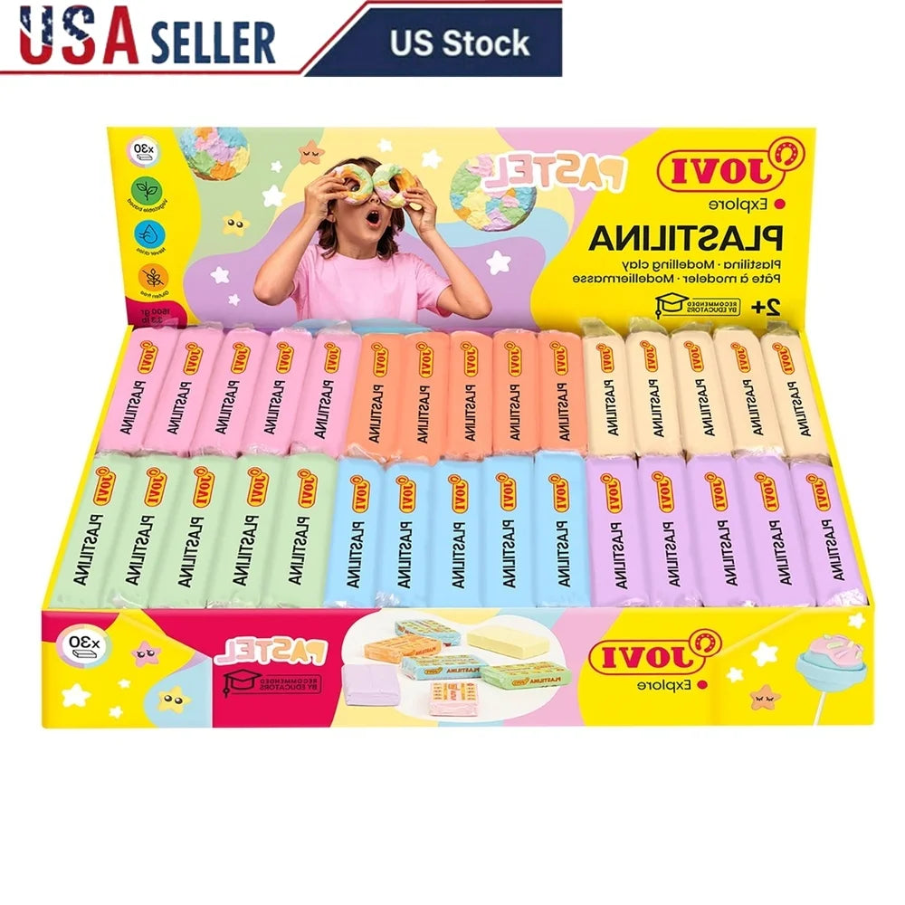 Pastel Color Modeling Clay Set 30 Bars Non Drying Safe Kids Creativity Molding Craft Activities