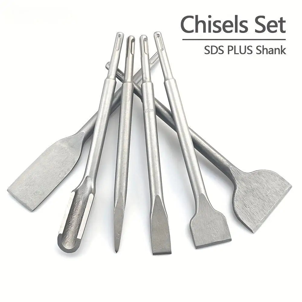 6-piece carbide chisel set with SDS Plus handle - precision cutting, tile slotting and peeling - Durable 40Cr
