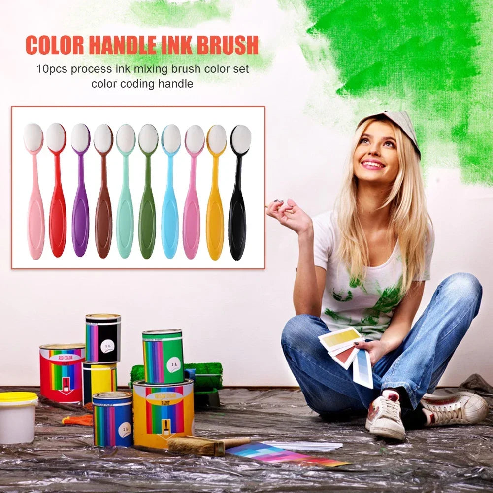 10pcs Colorful Ink Brush Smooth Blending Brushes Drawing Painting Flat Brushes Kit For Scrapbooking Cards Making