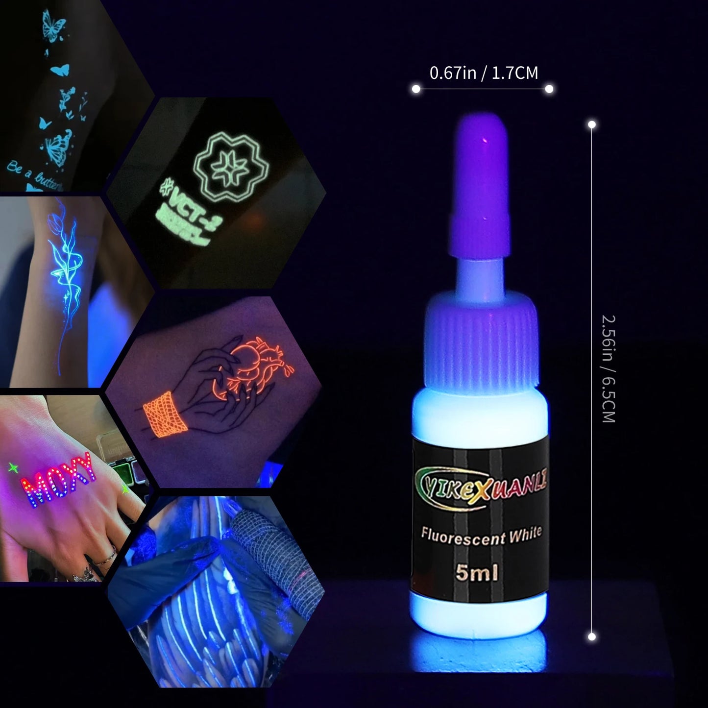 Fluorescent Tattoo Ink Kit 8 Color Safe Non-toxic Stylish Body Art Ink Kit That Glows