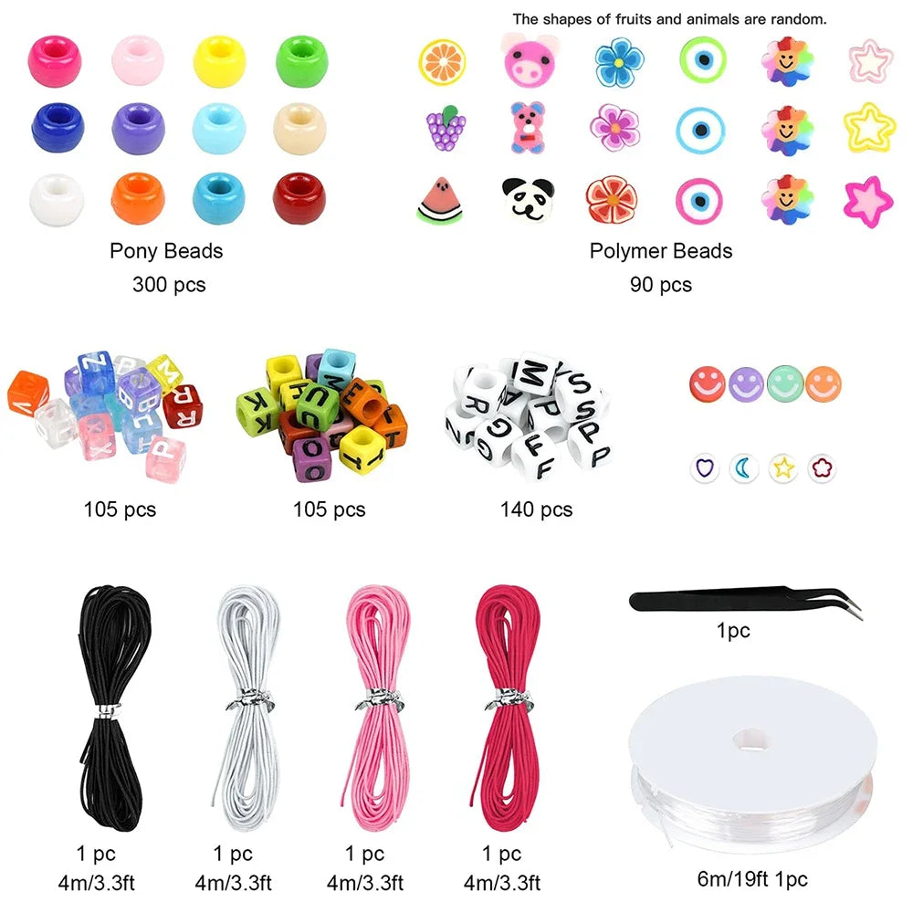 Bracelet Making Kit Pony Beads Fruit Flower Polymer Clay Beads Letter Beads