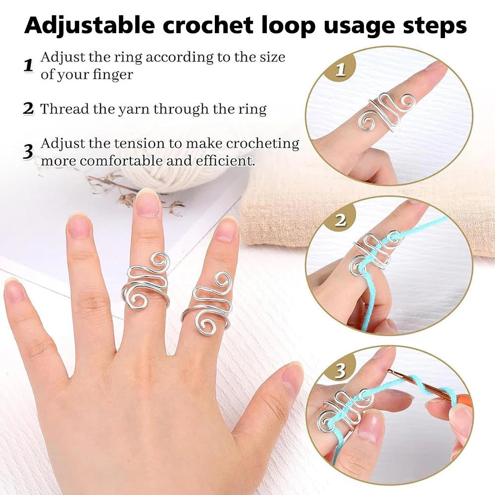 3pcs Adjustable Knitting Crochet Loop Ring Yarn Guide Finger Holder Thimble Crocheters