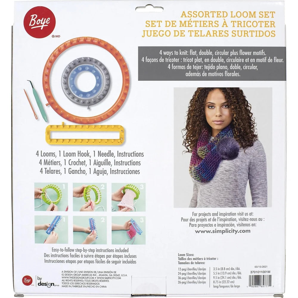 Assorted Loom Kit 6 Pieces Includes Round Rectangular Looms Hook Yarn Needle Ages 8 and Up