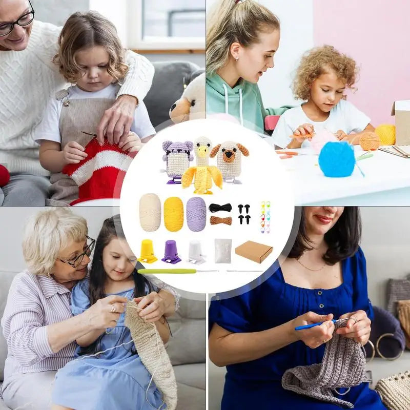 Beginner Crochet Kit Cute Animal Knitting Kit Easy Walking Banana Duck Kitten Puppy Set With Step-by-Step Video