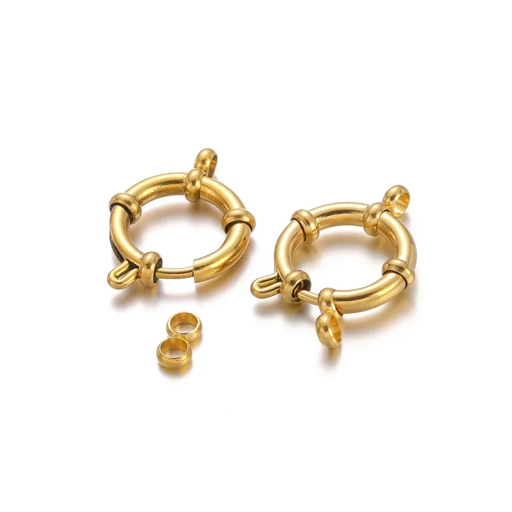 4pcs Stainless Steel Gold Round Spring Clasps Hooks for Bracelet Clavicle Necklace Clasp Connectors