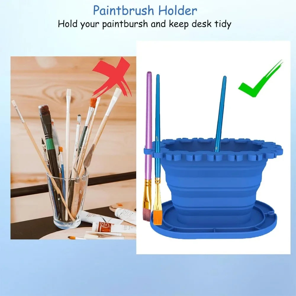 Paint brush cleaning rinse cup, foldable brush holder, watercolor and water-based media