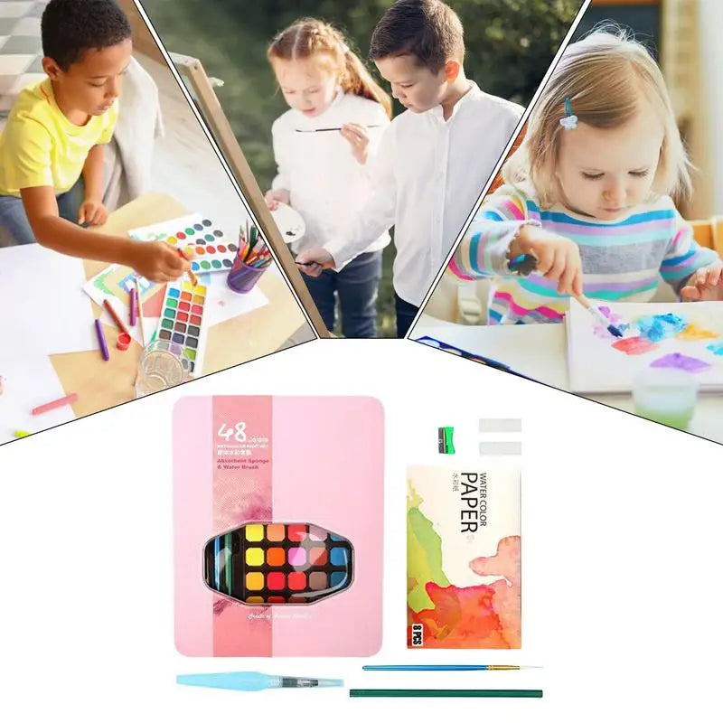 Paint Set 48 Colors Watercolor Paints Set Sketching Palette Travel Art Kit
