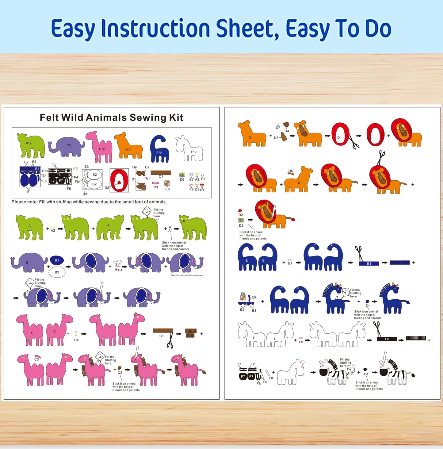 6 pcs DIY Sewing Fabrics Crafts Felt Supplies Kits Sets
