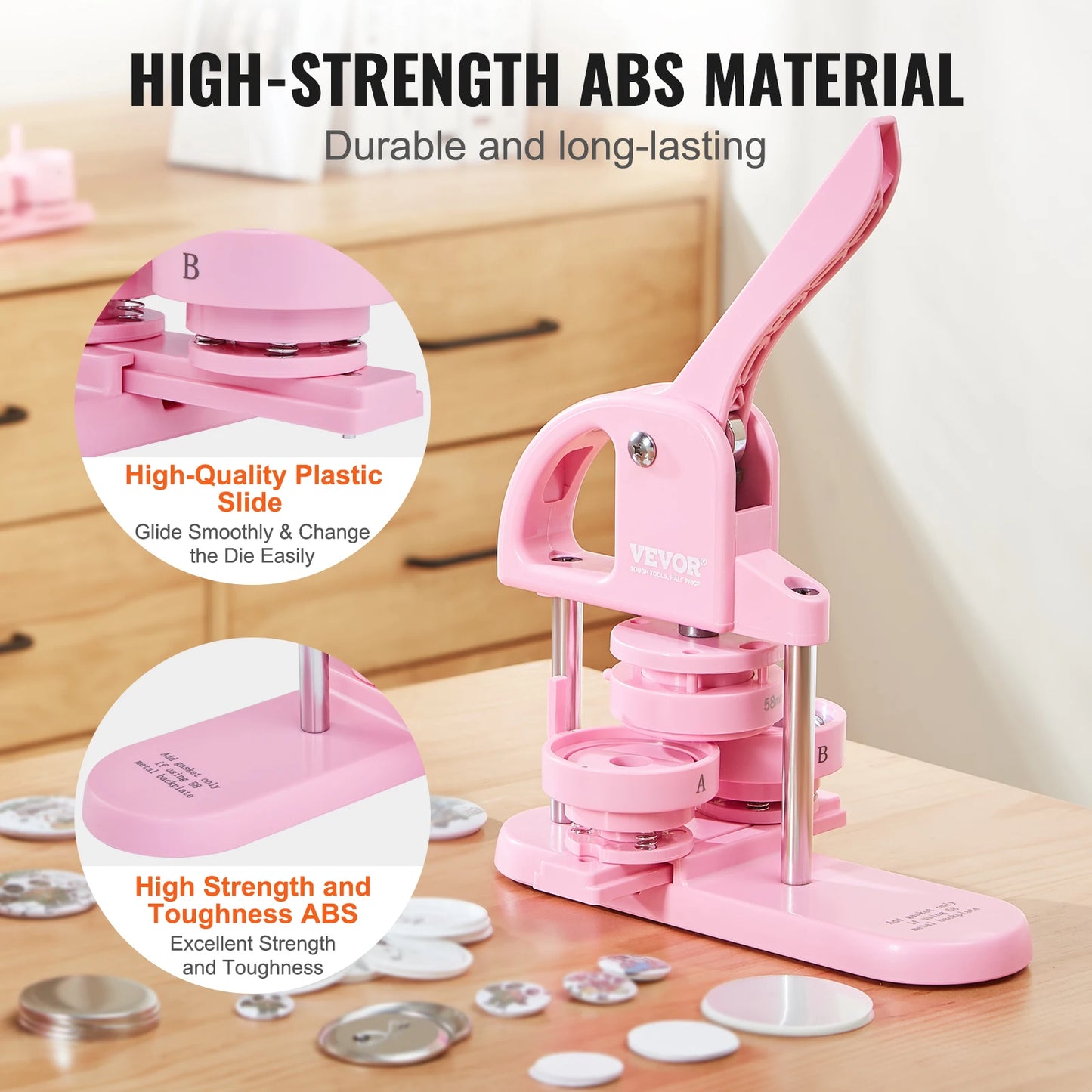 SucceBuy 3-IN-1 Button Maker Machine with Panda Magic Book Ergonomic Arc Handle Punch Press Kit