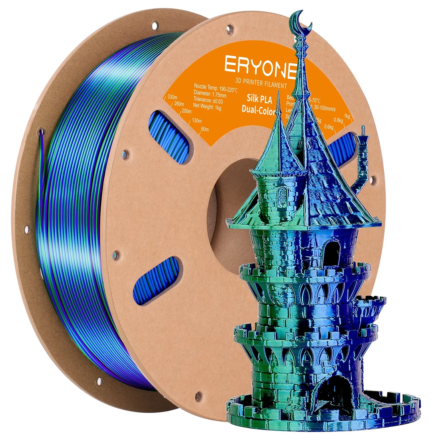 ERYONE PLA Silk Dual Color Premium Filament 3D Print, Diameter:1.75mm, Tolerance:+/-0.03mm,1KG/Spool