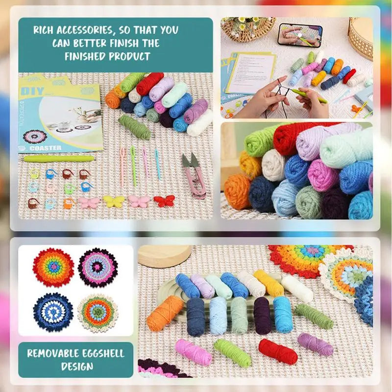 Crochet Flower Coasters Kit Learn To Crochet Set For Beginners With Crochet Yarns