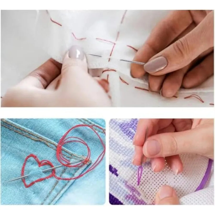 75pcs Large Eye Stitching Needles for Sewing Handmade Leather Stainless Steel Yarn Knitting Needles with Thimble Threader