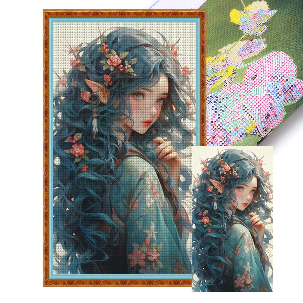 Full Embroidery Eco-cotton Thread 14CT Printed Girl Cross Stitch Kit Art