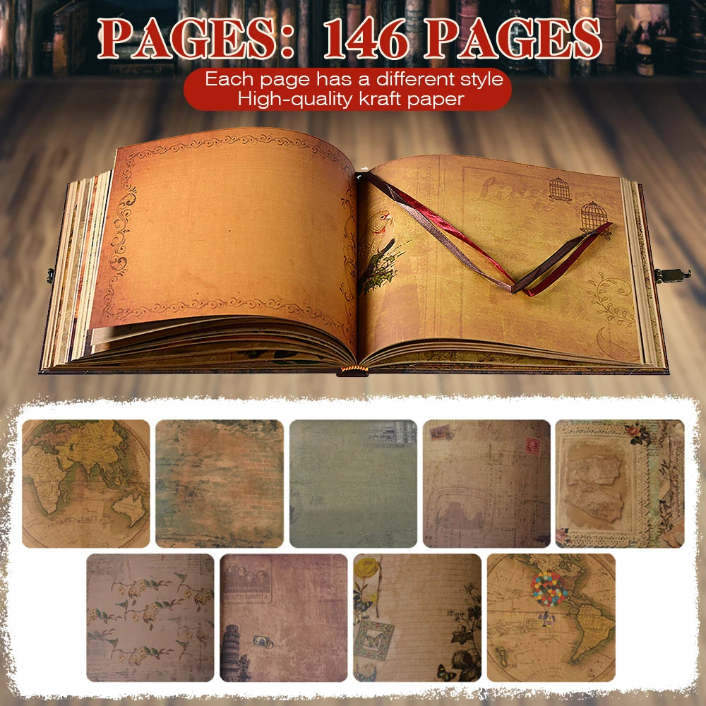 22*19.5cm 146 Page Retro Kraft Album DIY Handmade Scrapbook Balloon/text style