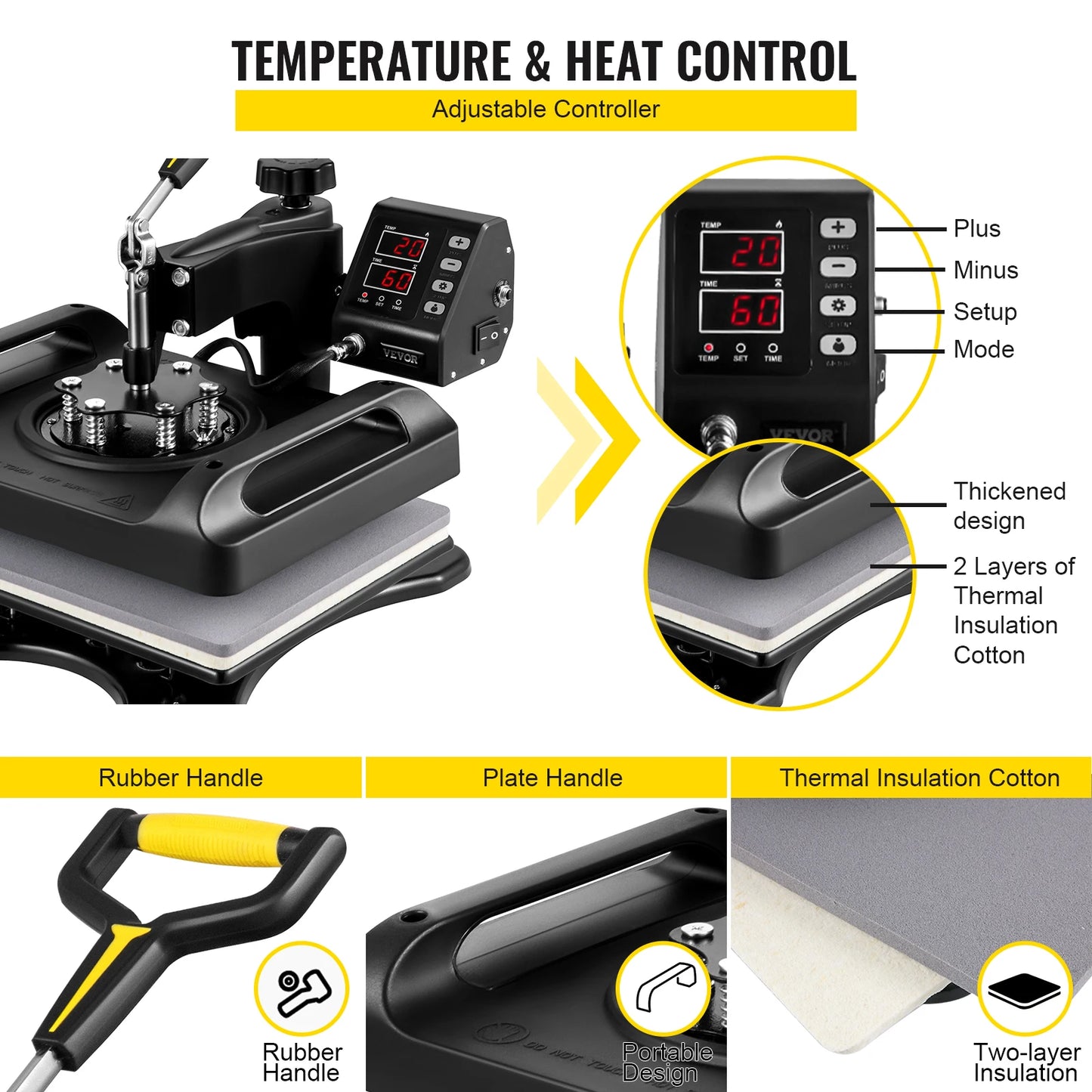 SucceBuy 30*38CM 8 in 1 Combo Upgrade Heat Press Machine 360° Rotation Sublimation Printer