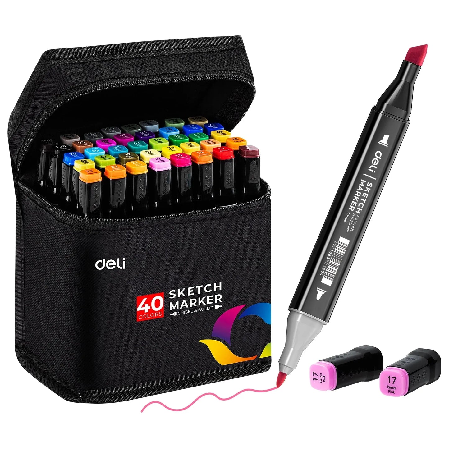 Deli Art Markers Set, 40/60/80 Colors Dual Tips