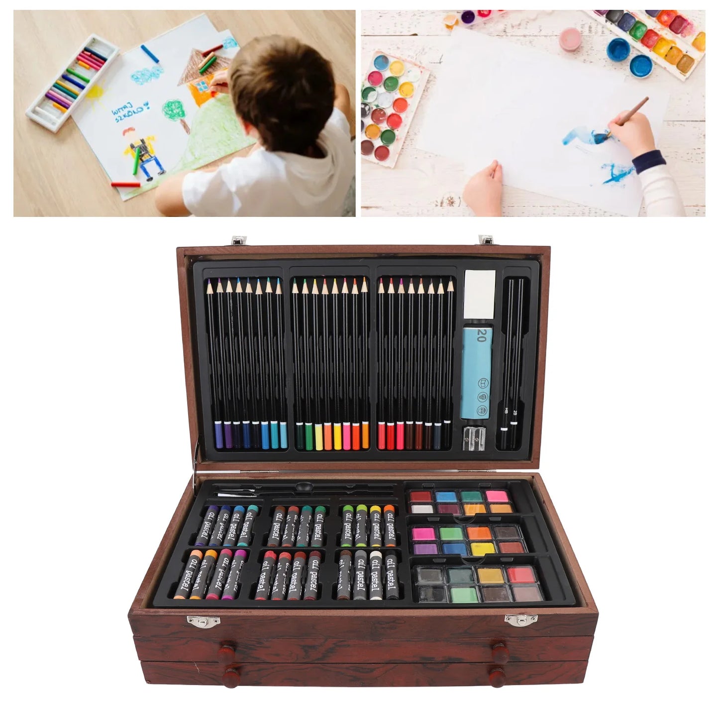 142PCS/set Painting Drawing Art Kit Set Portable Multifunctional Wood Box Set