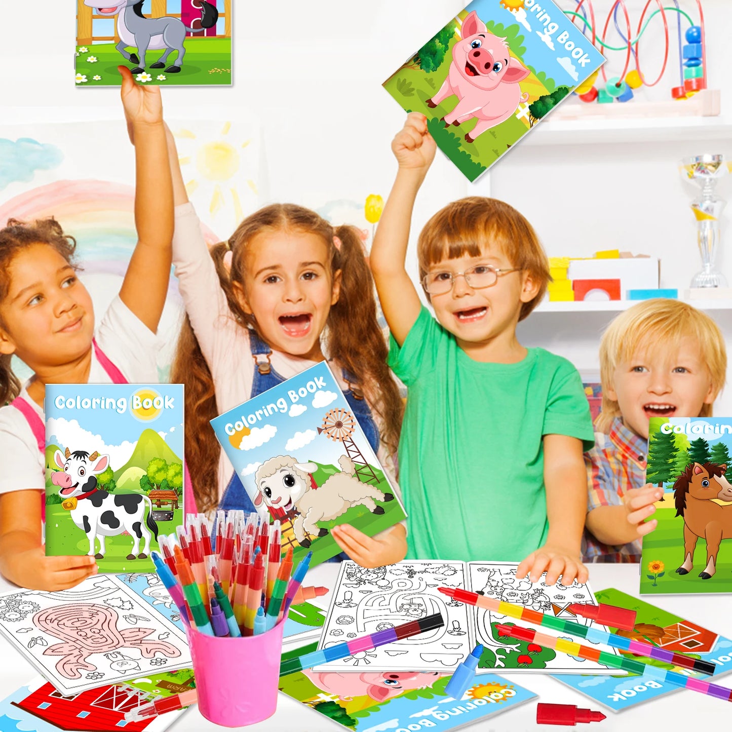 24Pcs Farm Coloring Books for Kids with 24 Stacking Crayons