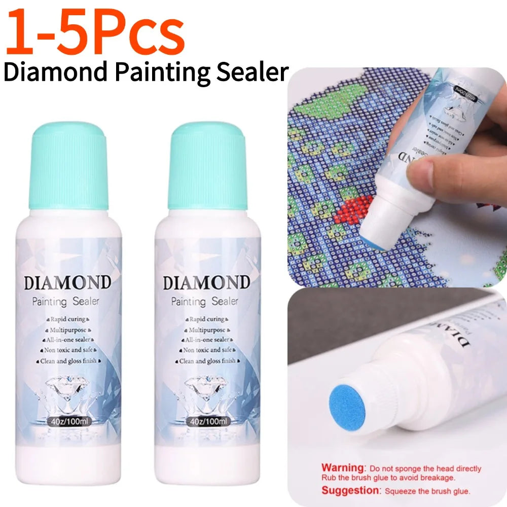 1-5Pcs 100ml Diamond Painting Sealer Conserver Permanent Hold Shine Effect 5D Brightener Glue
