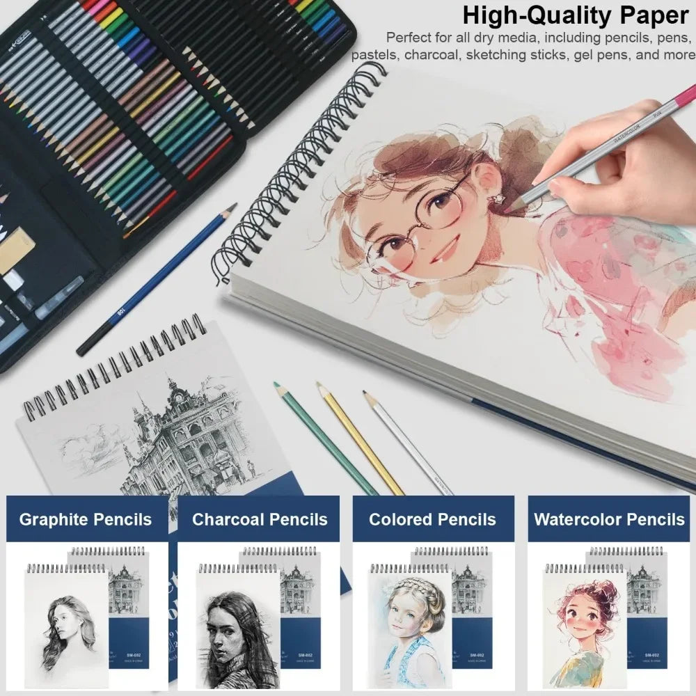 9" x 12" Hardcover Sketchbook, Top Spiral Bound, 100 sheets (68lb/100gsm) drawing paper pads