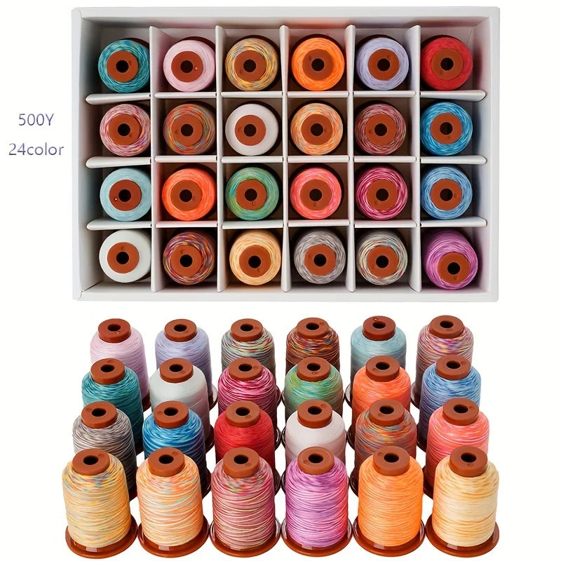 Rainbow Variegated Polyester Sewing Machine Thread Multi-Purpose 5000Y Each Spool 24 pcs