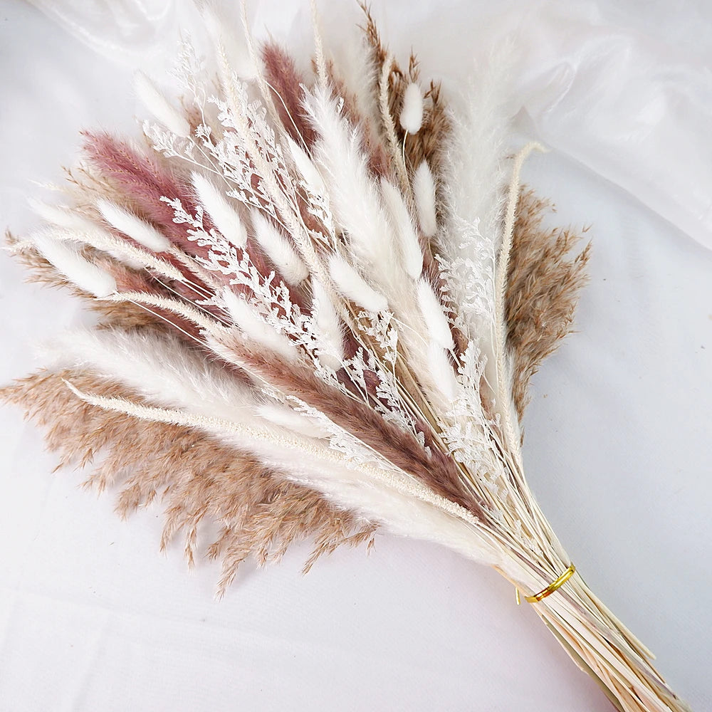 Dried Pampas Grass Decor 80-110 PCS with Bunny Tails Dried Flowers Reed Grass Bouquet Boho Flowers