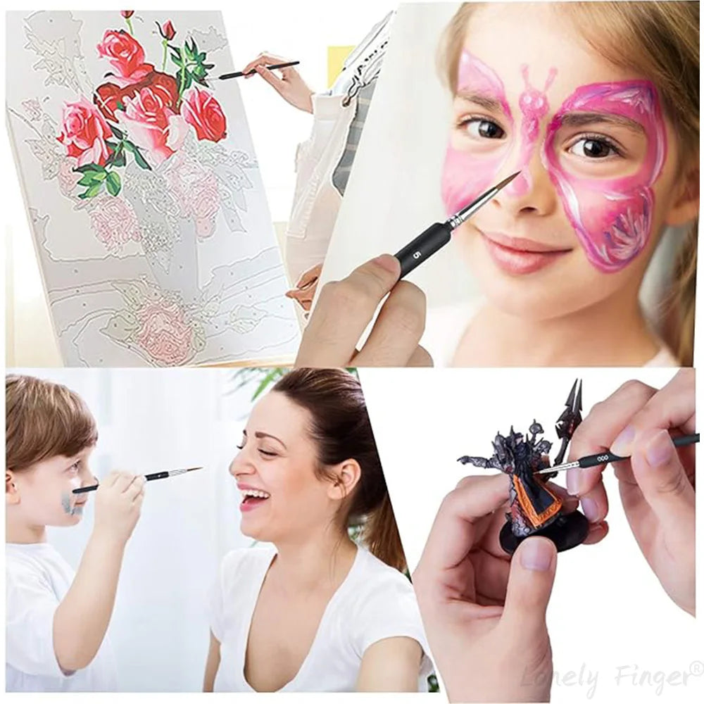 11Pcs Black Detail Paint Brushes, Fine Tip Brush Set, Miniature Model Painting Brush for Acrylic, Oil, Scale Model Painting