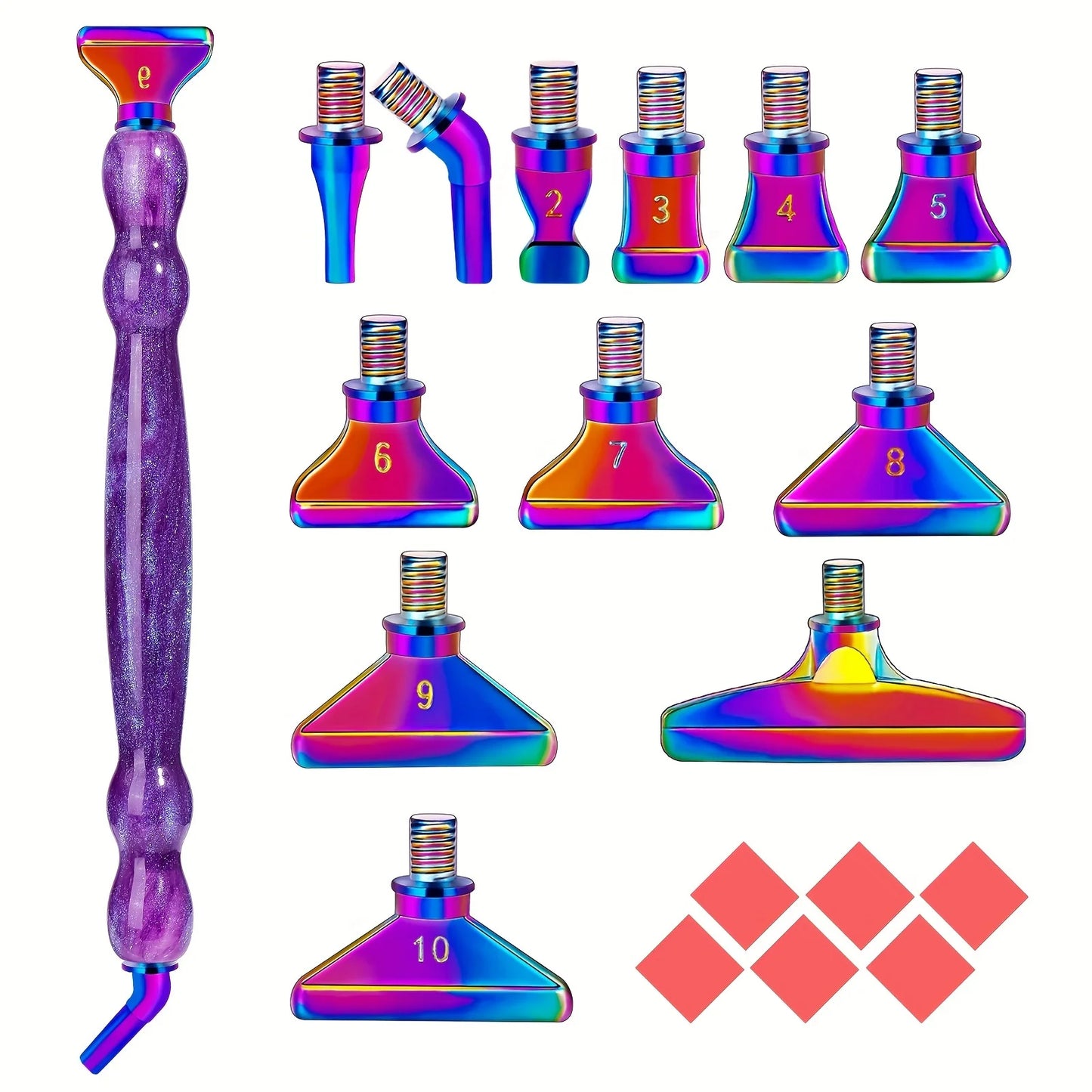 Glitter Gourd Shaped Plastic Pen Metal Drill Bits,6pcs Red Glue,1pc Plastic Box Threaded Diamond Painting Dot Drill Tool Set