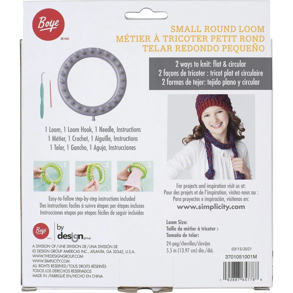 24-Peg Round Loom Kit with Hook Needle Crafting Hats Bags Scarves Easy Instructions Ages 8 and Up