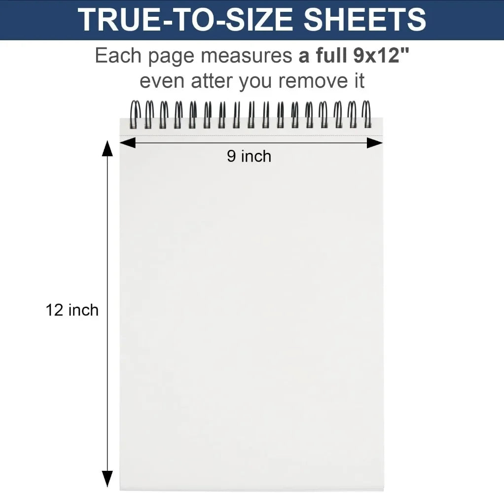 9" x 12" Hardcover Sketchbook, Top Spiral Bound, 100 sheets (68lb/100gsm) drawing paper pads