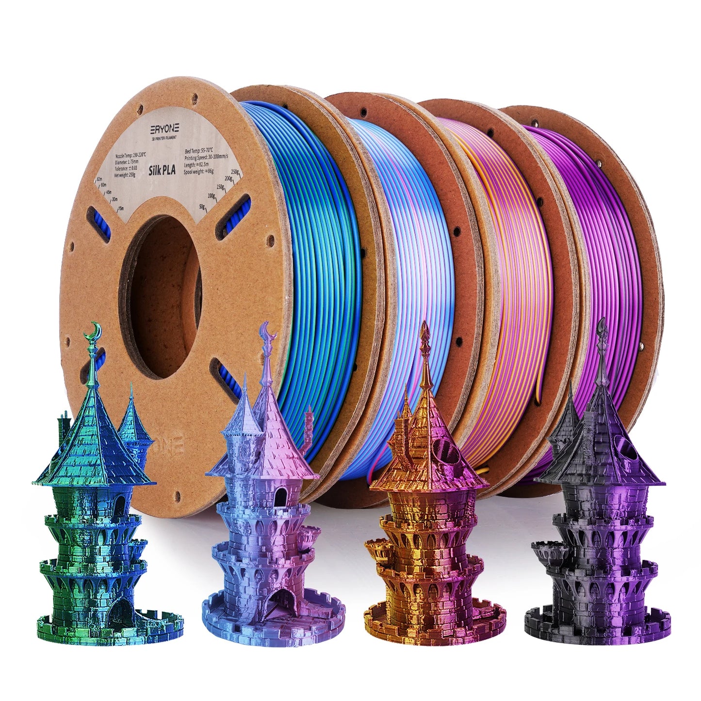 ERYONE PLA Silk Dual Color Premium Filament 3D Print, Diameter:1.75mm, Tolerance:+/-0.03mm,1KG/Spool