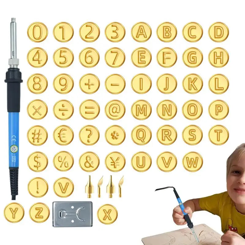 Wood Burning Tool With Letters Alphabet 56Pieces Set Ergonomic Symbol Number Hot Stamps