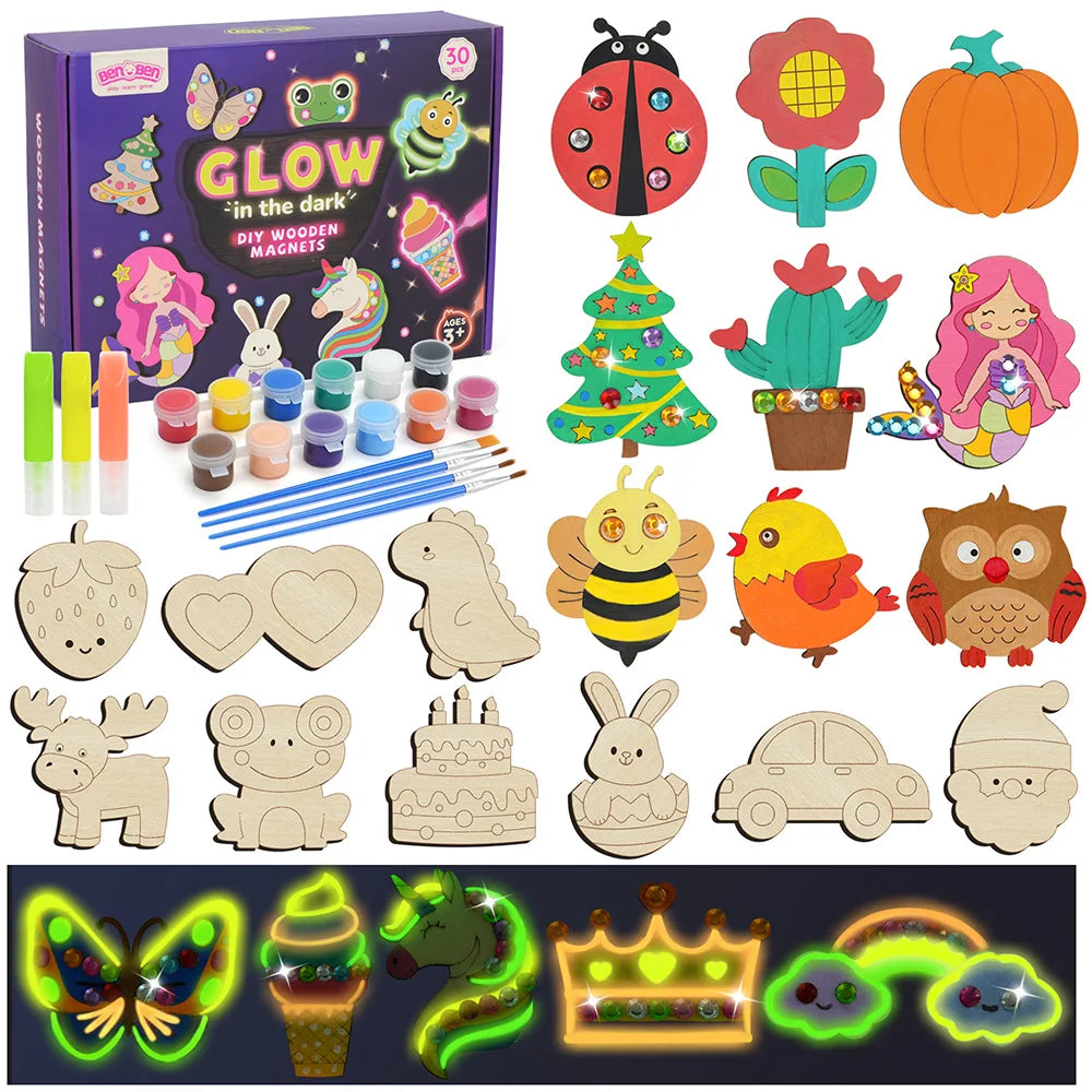 DIY Wooden Magnets Kit for Kids Glow in The Dark
