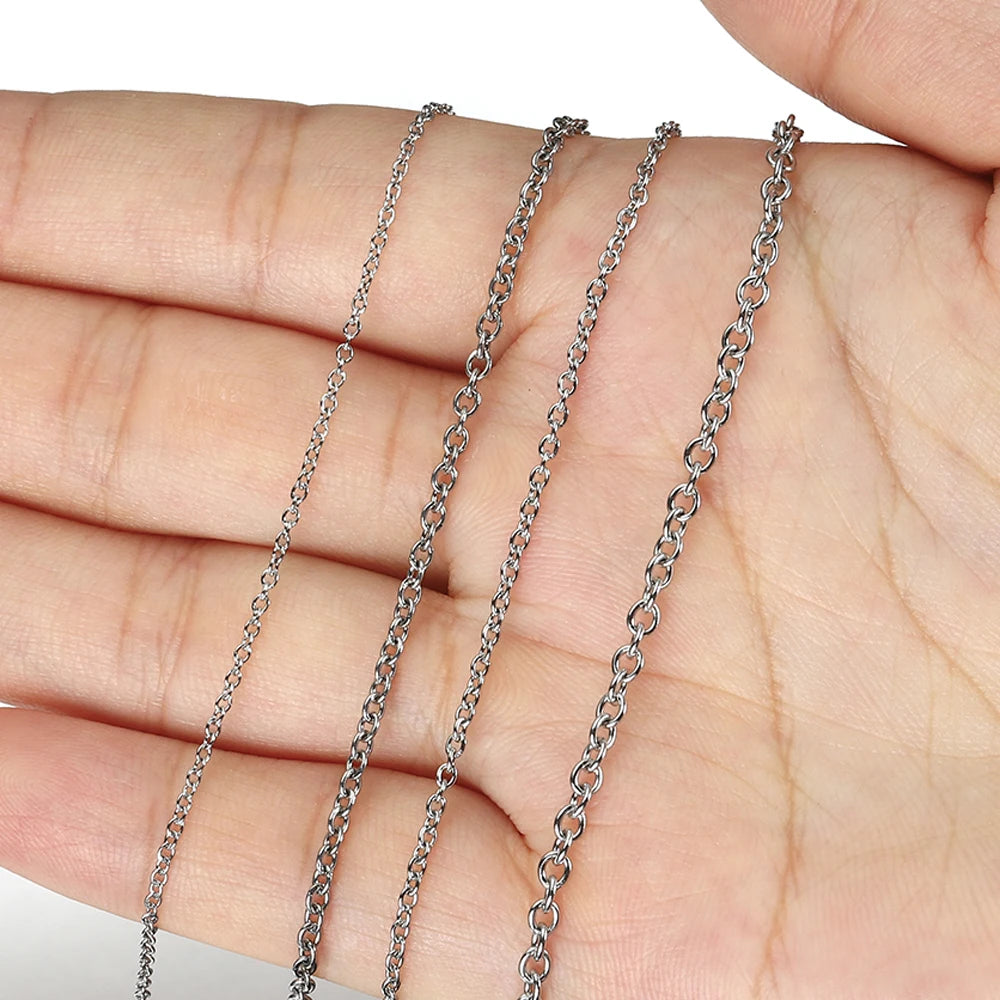 10Meters/roll Stainless Steel O Shape Link Cable Chains Round Cross Chain for Bracelet Necklace Jewelry Making DIY Silver Color