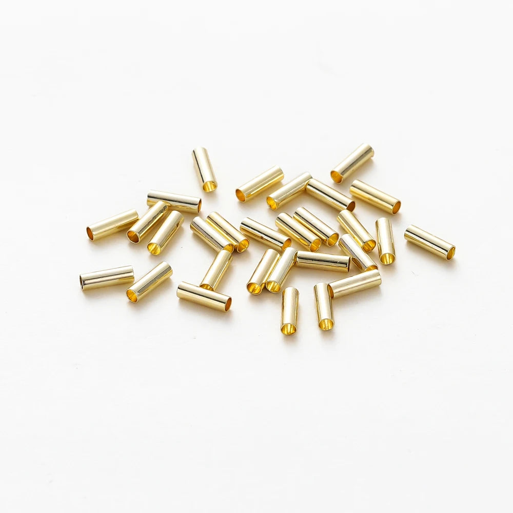100Pcs 5-7mm 14K/18K Gold Plated Straight Long Tube Brass Beads Necklace Loose Spacer Beads