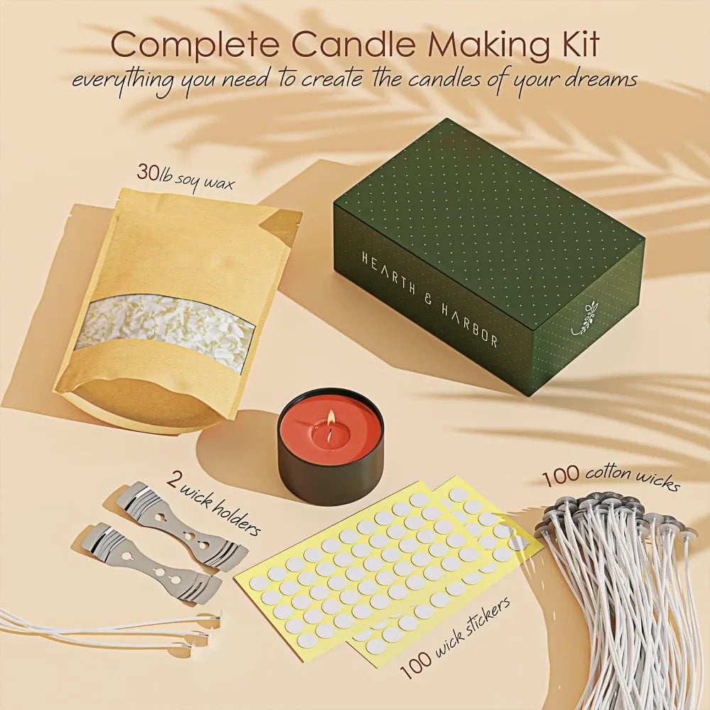 30 Lbs Soy Candle Wax Flakes, 24 Candle Wax Dye Blocks, 300 Cotton Wicks, and 6 Metal Centering Device