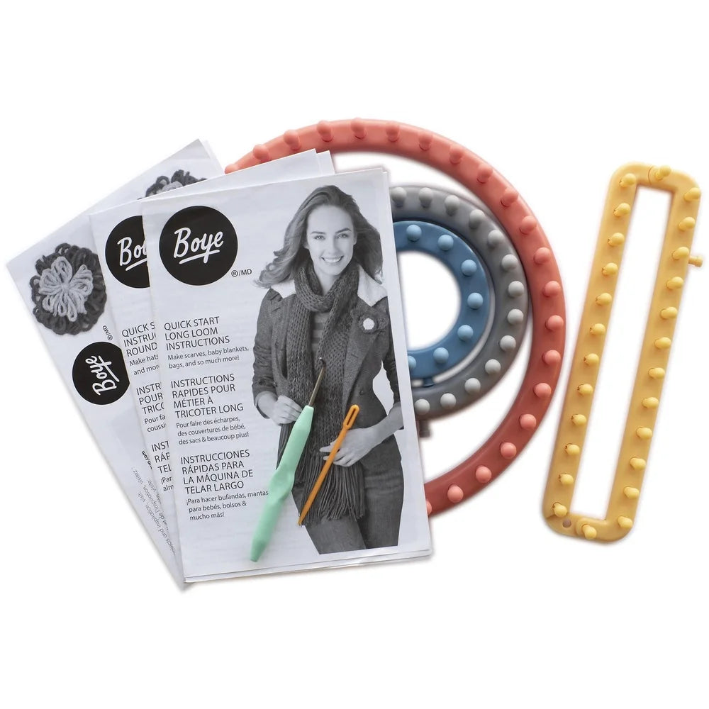 Assorted Loom Kit 6 Pieces Includes Round Rectangular Looms Hook Yarn Needle Ages 8 and Up